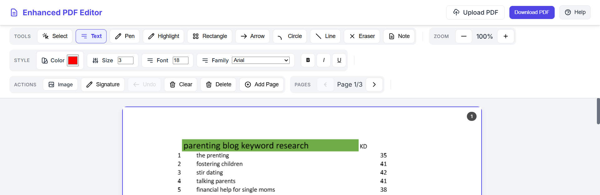 PDF Editor Interface